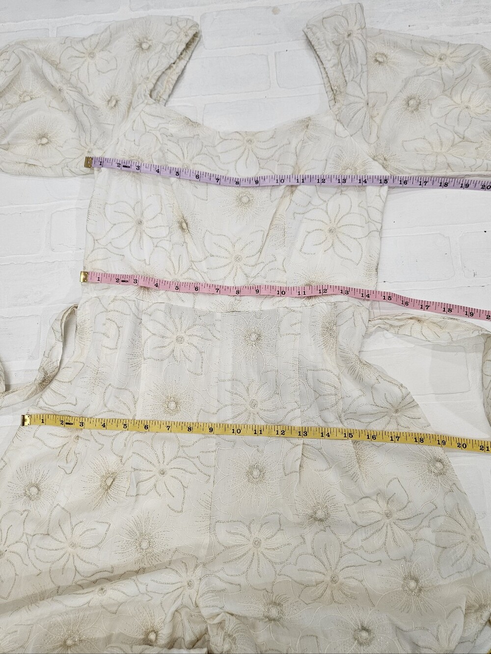 Cream And Gold Embroidered Jumpsuit - Picture 2 of 10